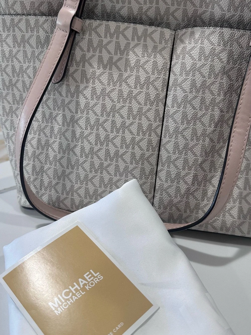 Michael Kors Light Taupe Signature MK Tote with Matching Wristlet